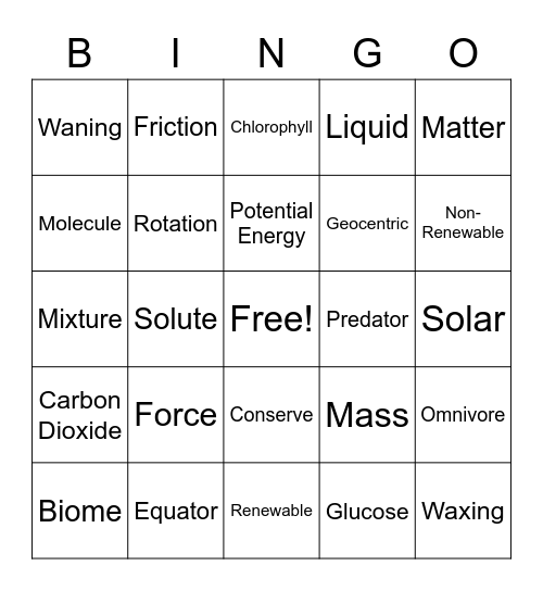 Science Vocab Review #2 Bingo Card