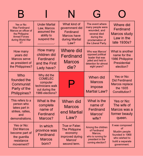 A New Society Bingo Card
