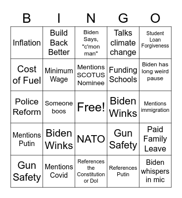 Biden Bingo Card