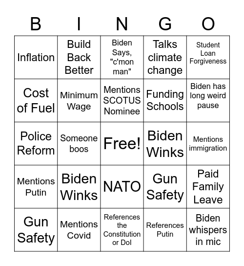 Biden Bingo Card