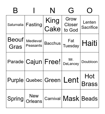 Mardi Gras Bingo Card