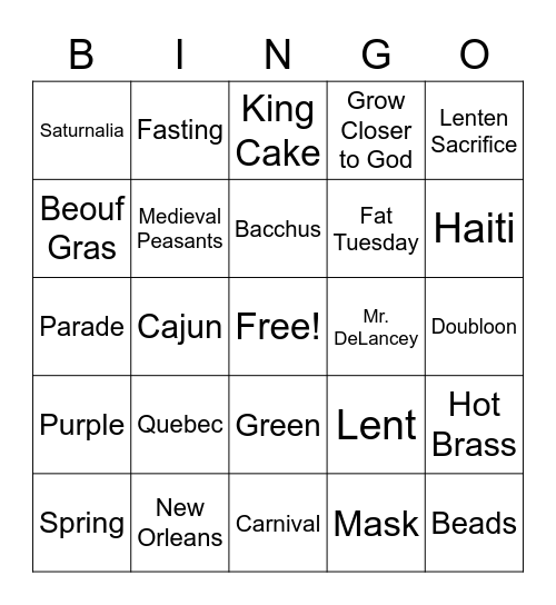 Mardi Gras Bingo Card