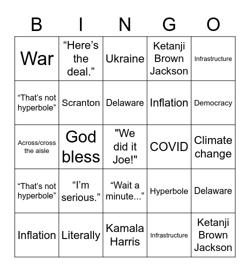 SOTU Bingo Card