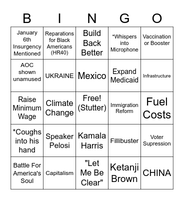 2022 State of the Union Bingo Card