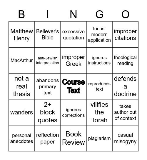 SEMINARY GRADING IS FUN Bingo Card