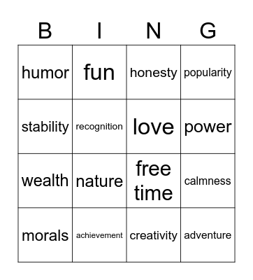 Core Values Bingo! Bingo Card