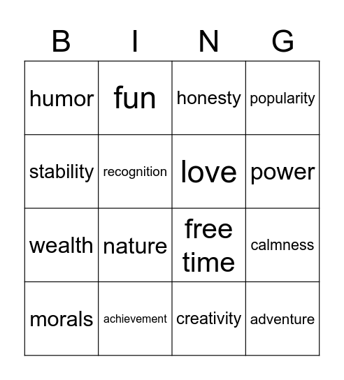 Core Values Bingo! Bingo Card