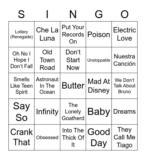 TikTok Music Bingo Card