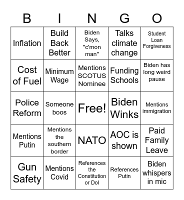 Biden Bingo Card