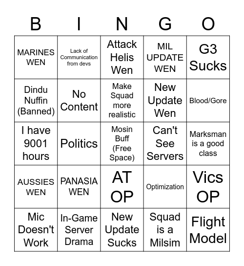 squad general Bingo Card