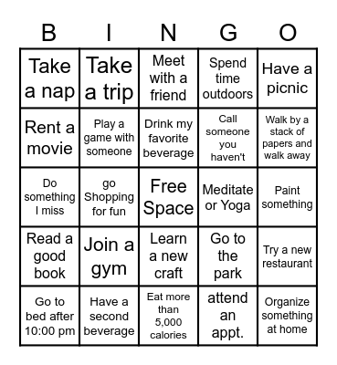 LEISURE TIME Bingo Card