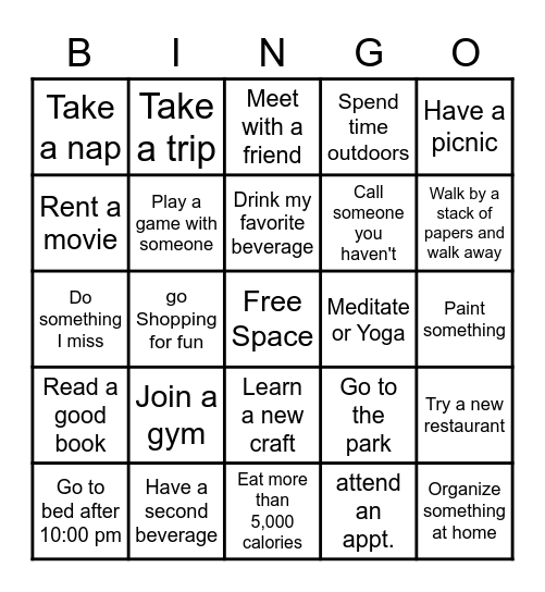 LEISURE TIME Bingo Card