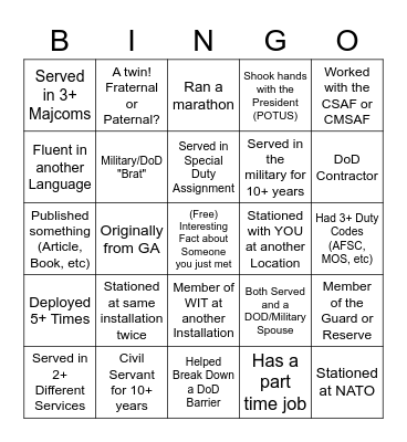 Team Robins Women's Initiative Team Icebreaker Bingo Card