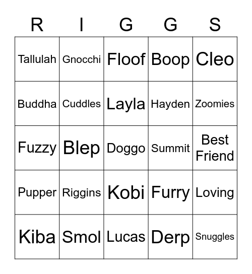 Riggs Pets Bingo Card