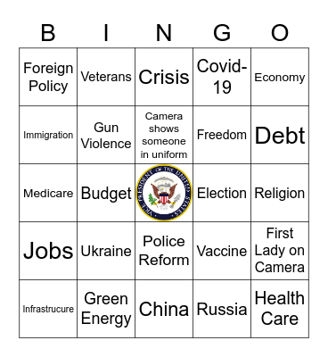 State of The Union Bingo Card Bingo Card