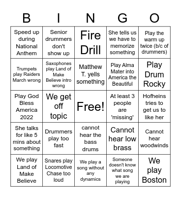Band Room Bingo Card