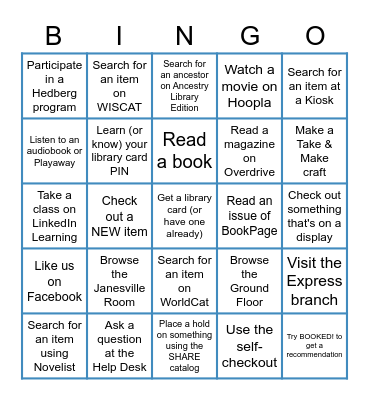 Hedberg Public Library Bingo! Bingo Card