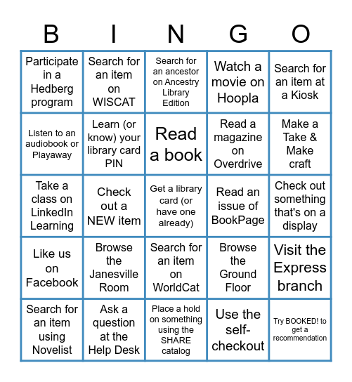 Hedberg Public Library Bingo! Bingo Card