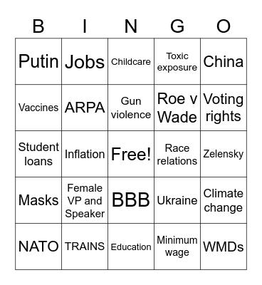 2022 SOTU BINGO Card