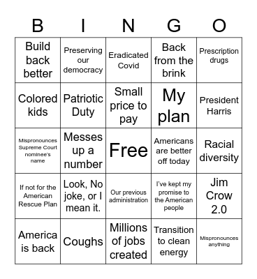 Let’s Go! Brandon’s SOTU Speech Bingo Card
