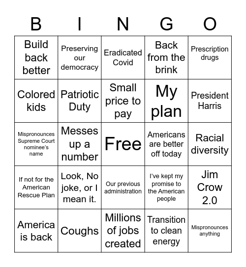 Let’s Go! Brandon’s SOTU Speech Bingo Card