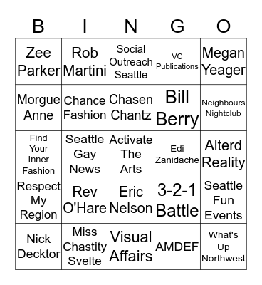 Activate The Arts Variety Show Bingo Card