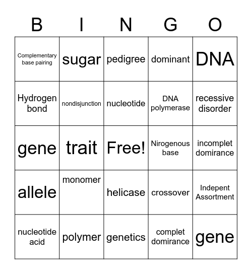 vocab Bingo Card
