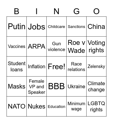 2022 SOTU BINGO Card