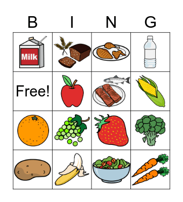 Healthy Food Bingo Card