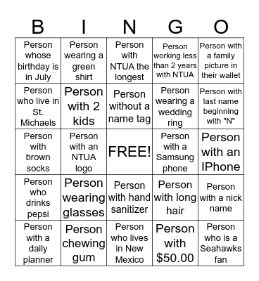 GET TO KNOW YOUR TEAM Bingo Card