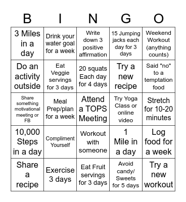 Spring into Health Bingo Card