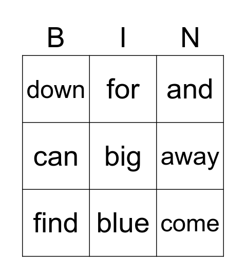Sight Word Bingo List 1 Bingo Card