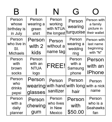 GET TO KNOW YOUR TEAM Bingo Card