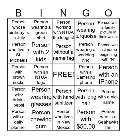 GET TO KNOW YOUR TEAM Bingo Card