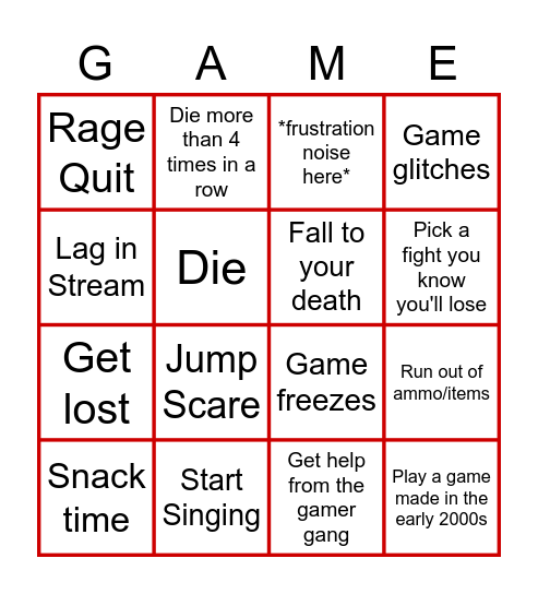 Gamer Gang Gamer Bingo For the Gamers Bingo Card