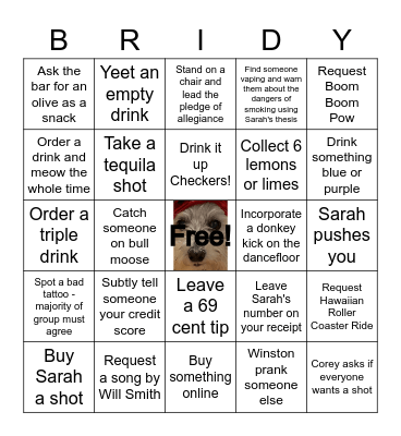 Sarah's Candidacy Crawl Bingo Card