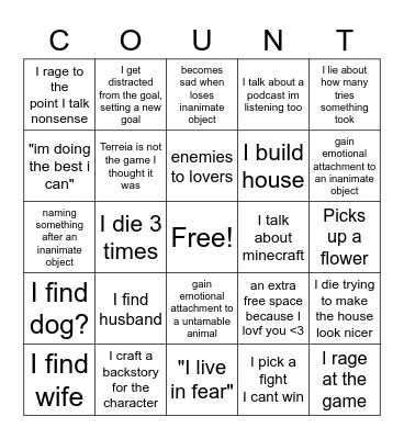 First Time Playing Terriea Bingo Card