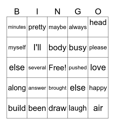 2nd Block 5A Bingo Card
