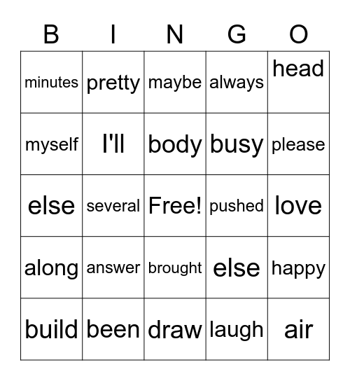 2nd Block 5A Bingo Card