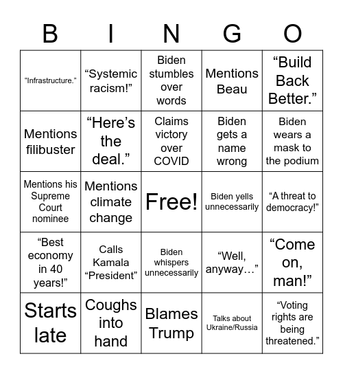 Biden’s SOTU 2022 Bingo Card
