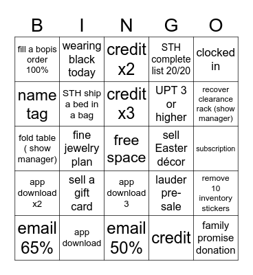 Belk Bingo Card