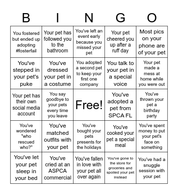 Pet Owner Bingo! Bingo Card