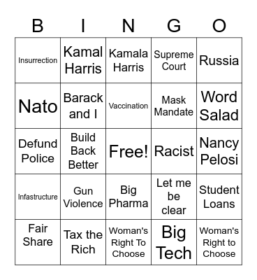 State of the Union Bingo Card