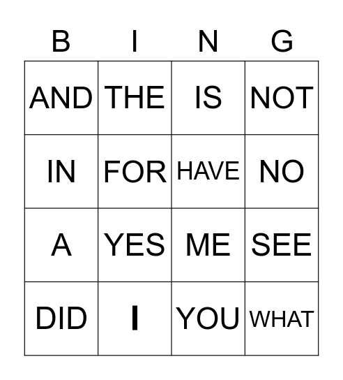 SIGHT WORDS Bingo Card