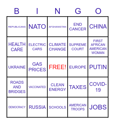 State of the Union Bingo Card