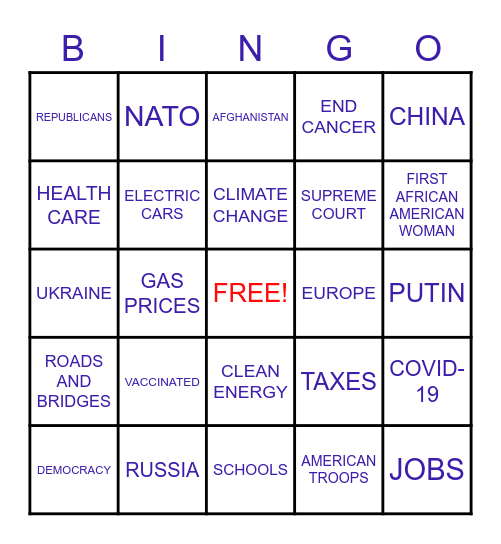 State of the Union Bingo Card