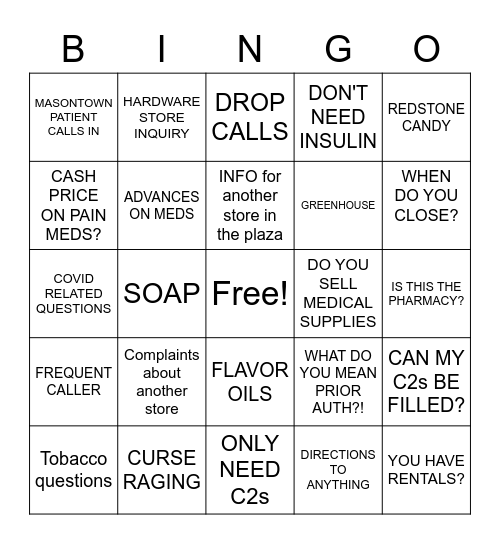PHARMACY PHONE SHENANIGANS Bingo Card