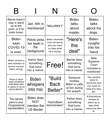 Biden's SotU 2022 Bingo Card