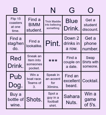 Tysoe's 25th Pub Crawl. Bingo Card