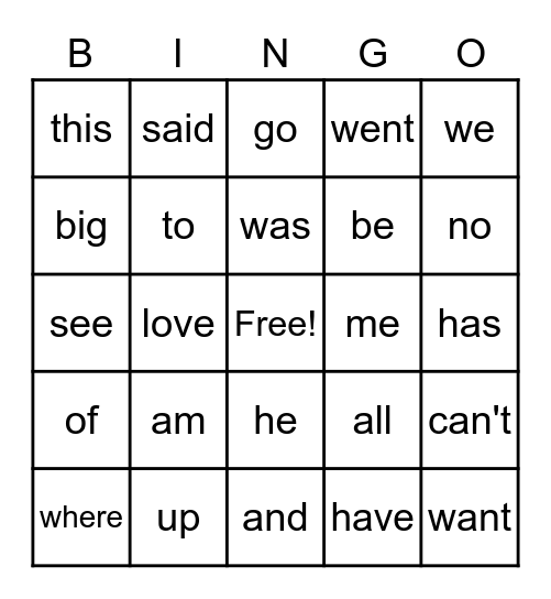 1G Power Words Bingo Card